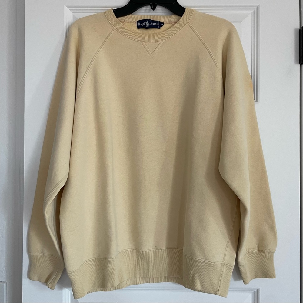 Ralph Lauren Vintage Men's yellow Crewneck Sweater with leather logo patch